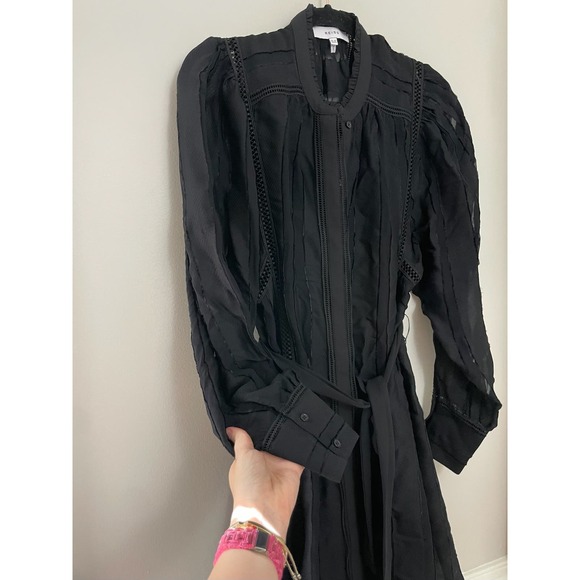 Reiss Black Sheer Long Sleeve Dress - Picture 10 of 10